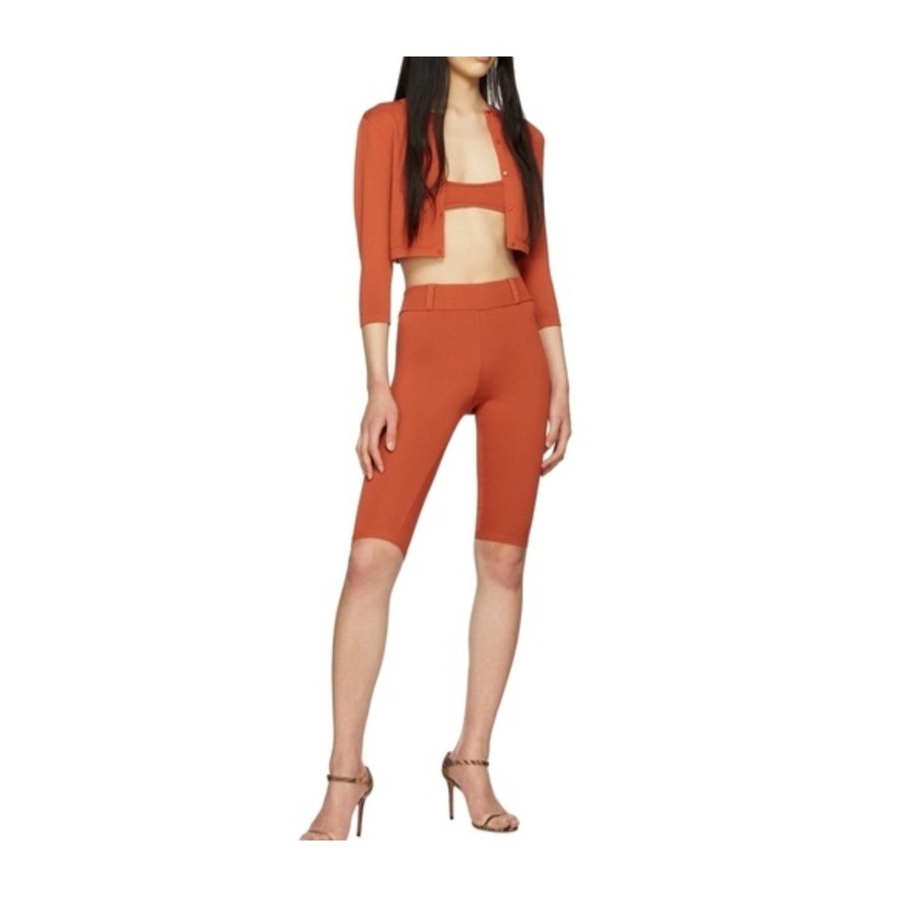 Miaou Ginger Knit Biker Shorts Burnt Orange Rust High Waisted Cycling Shorts NEW